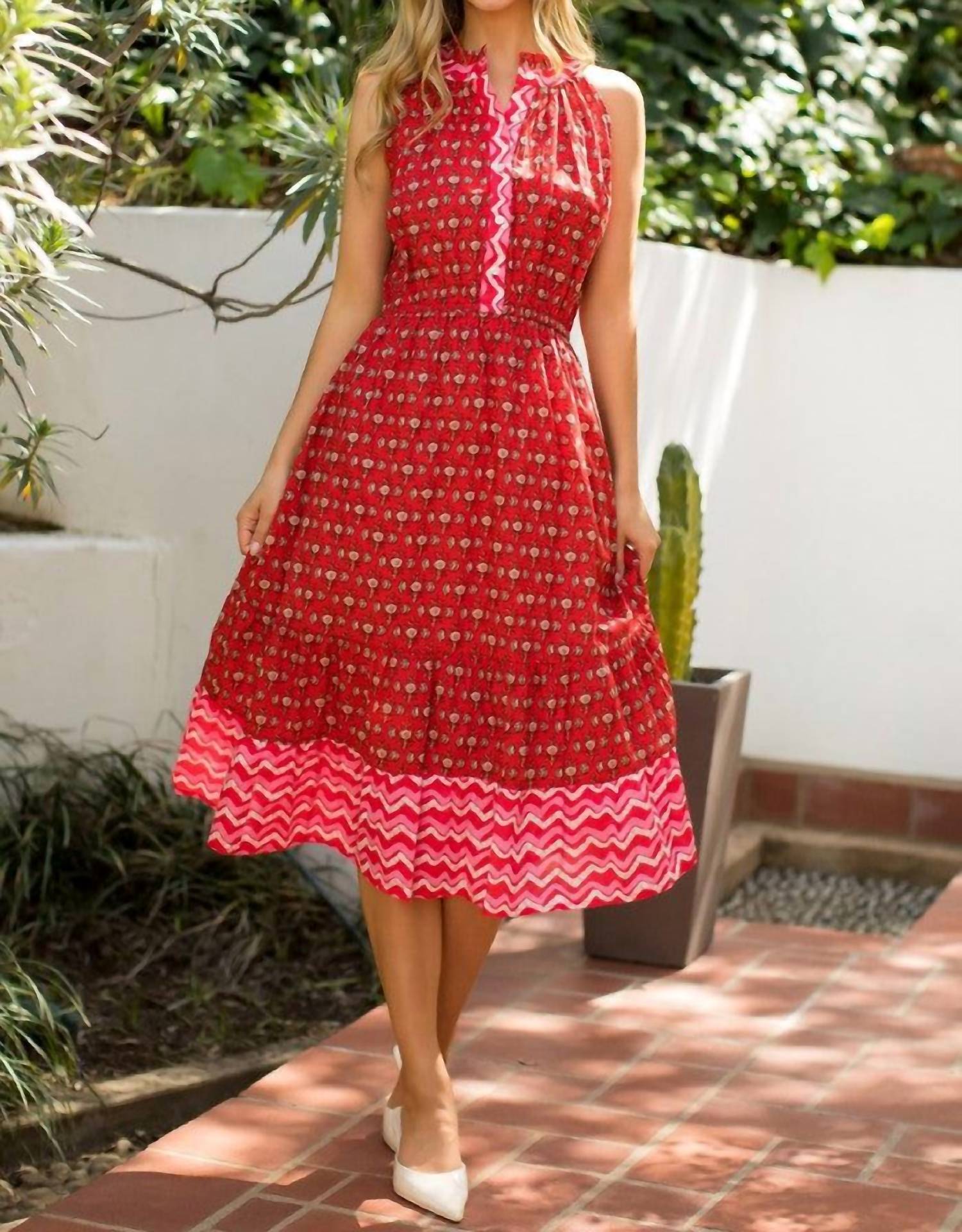 Thml - Red Halter Button Up Print Maxi Dress