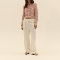 DELUC Cerdena Pointelle Cardigan in soft pink - women's cardigan - detail view