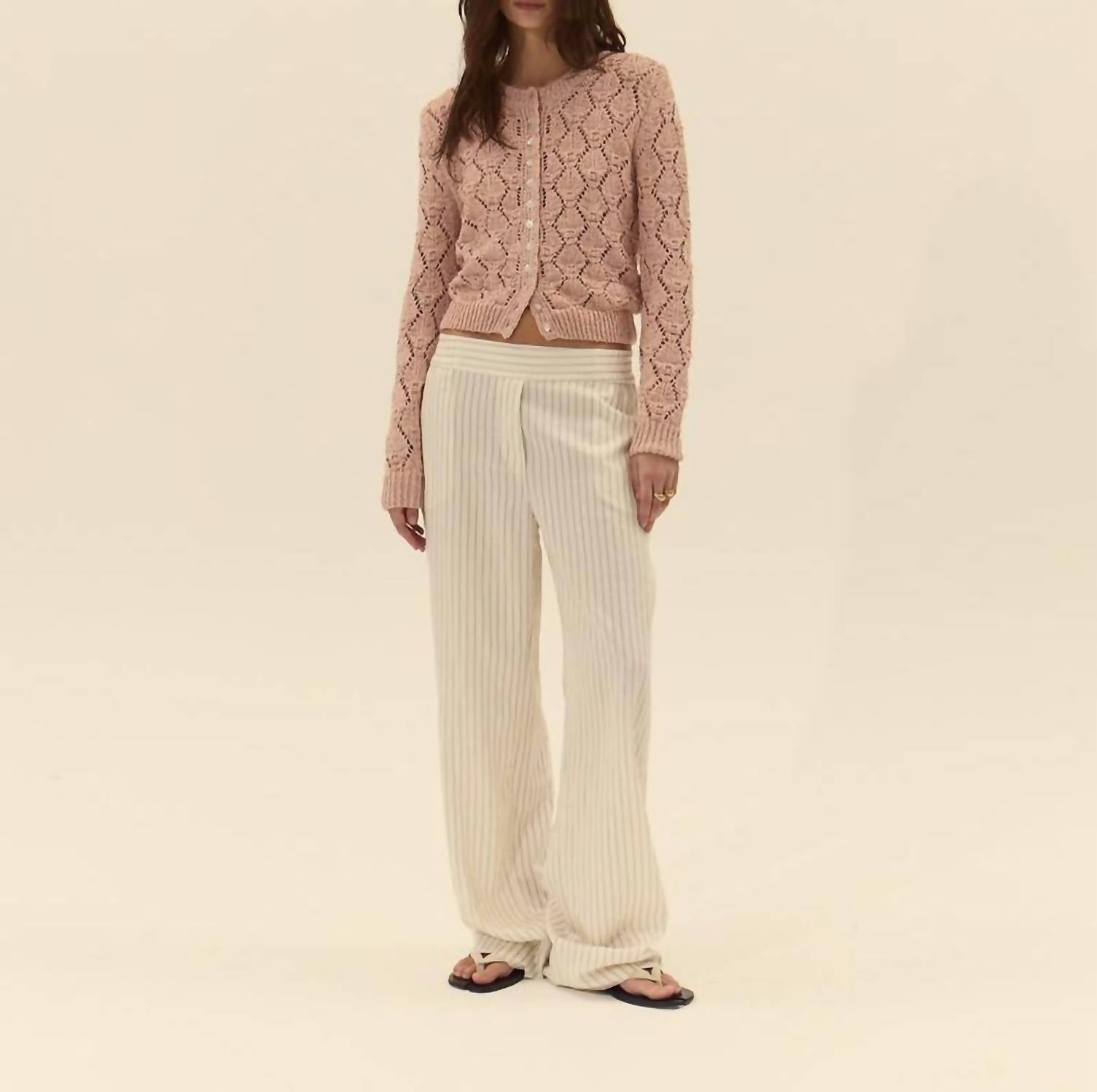 DELUC Cerdena Pointelle Cardigan in soft pink - women's cardigan - detail view