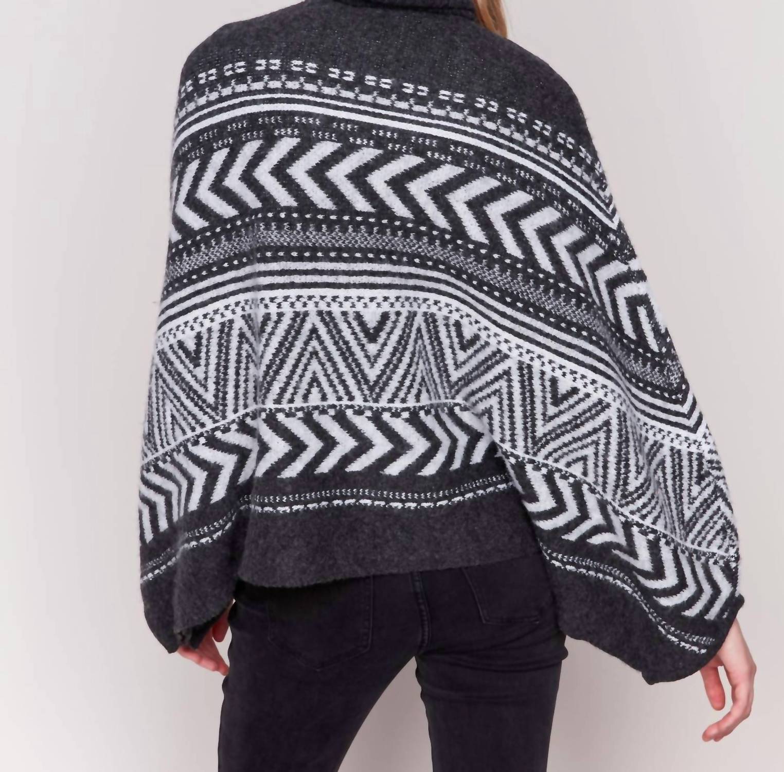 Charlie B - Geometric Jacquard Cowl-neck Poncho