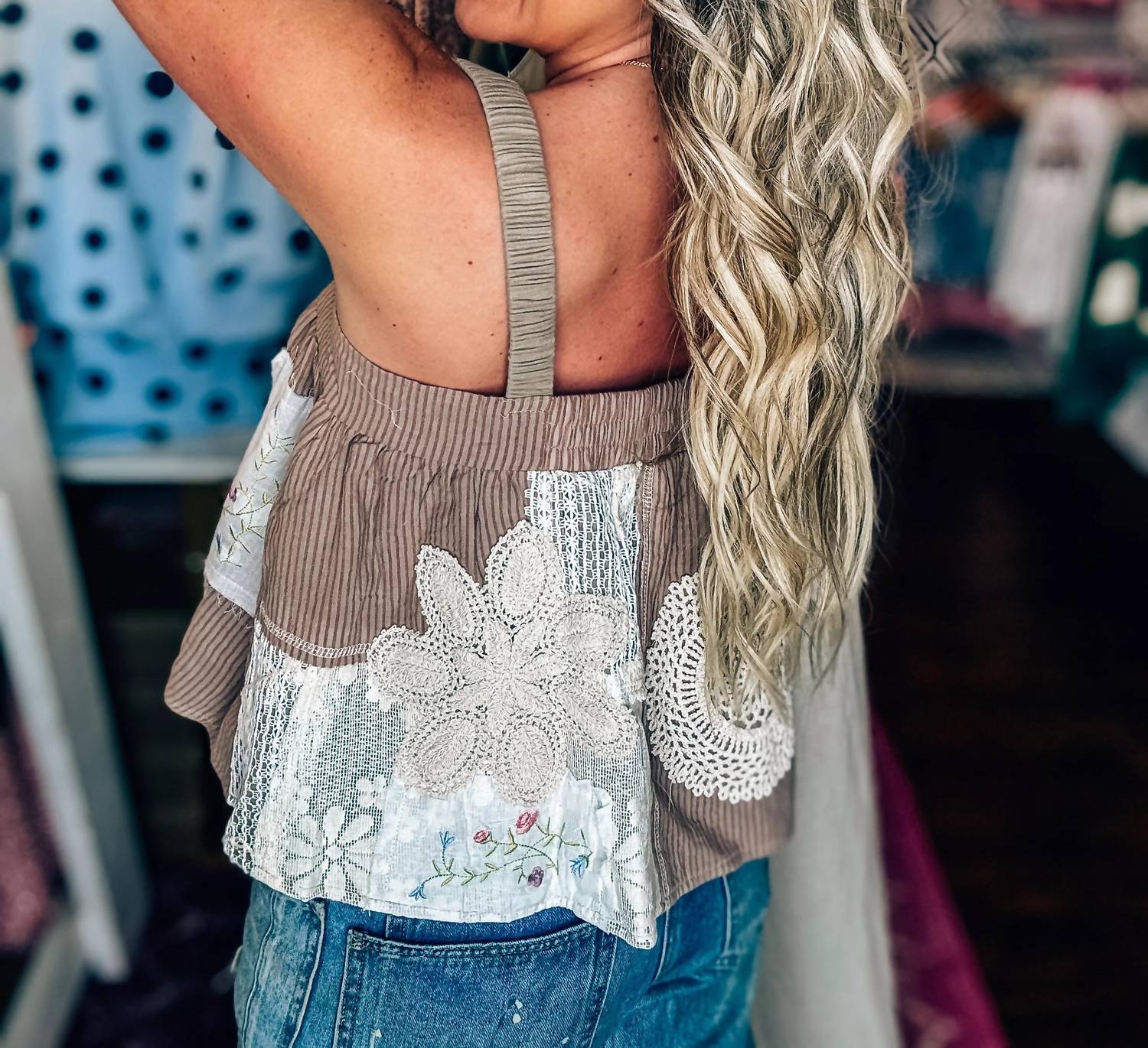 Pol - Sunset Patch Flirty Babydoll Top
