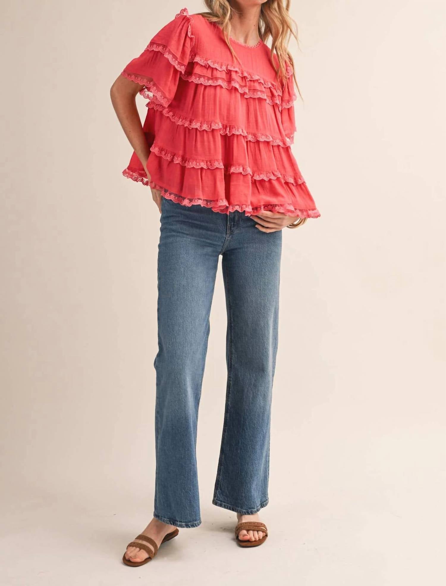 &Merci - Tiered Ruffle Lace Trim Swing Top