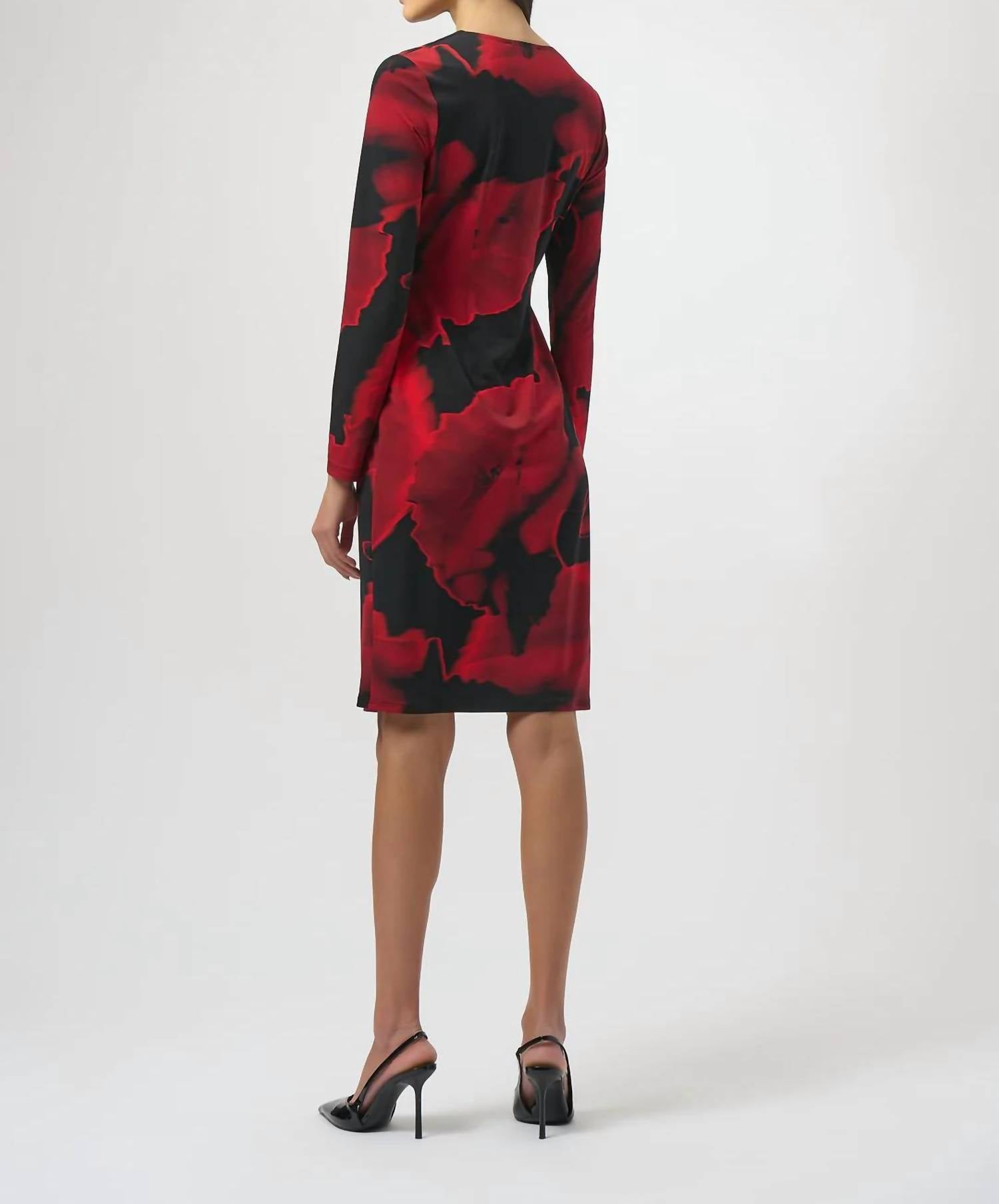 Joseph Ribkoff - Abstract Print Faux Wrap Long Sleeve Midi Dress