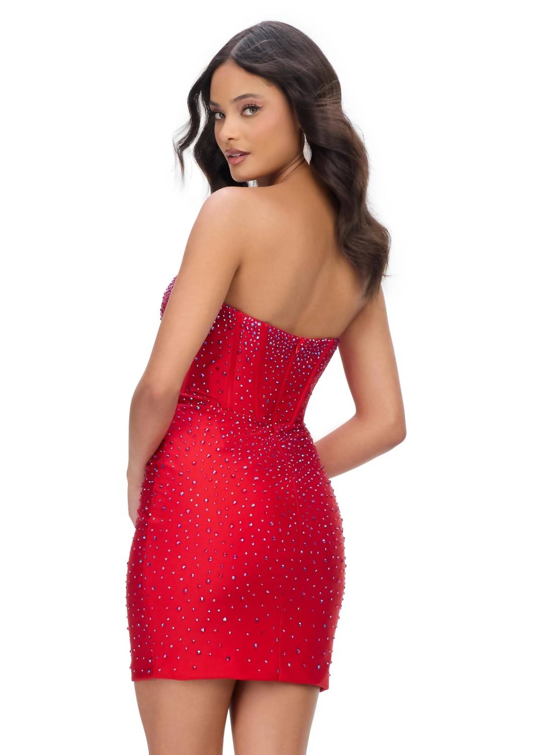 ASHLEYlauren Strapless Illusion V-neckline Mini Dress in red - women's dress - alternate view