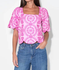 Adelyn Rae - Hadley Square Neck Embroidery Scallop Top