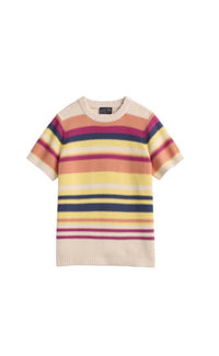 PENDLETON Ribbed Knit Textured Stripe Crew Neck Short Sleeve Top in pink ecru multi - women's t-shirt - alternate view