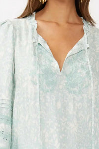 Lovestitch - Women's Floral Embroidered Lace Trim Split Neck Blouse