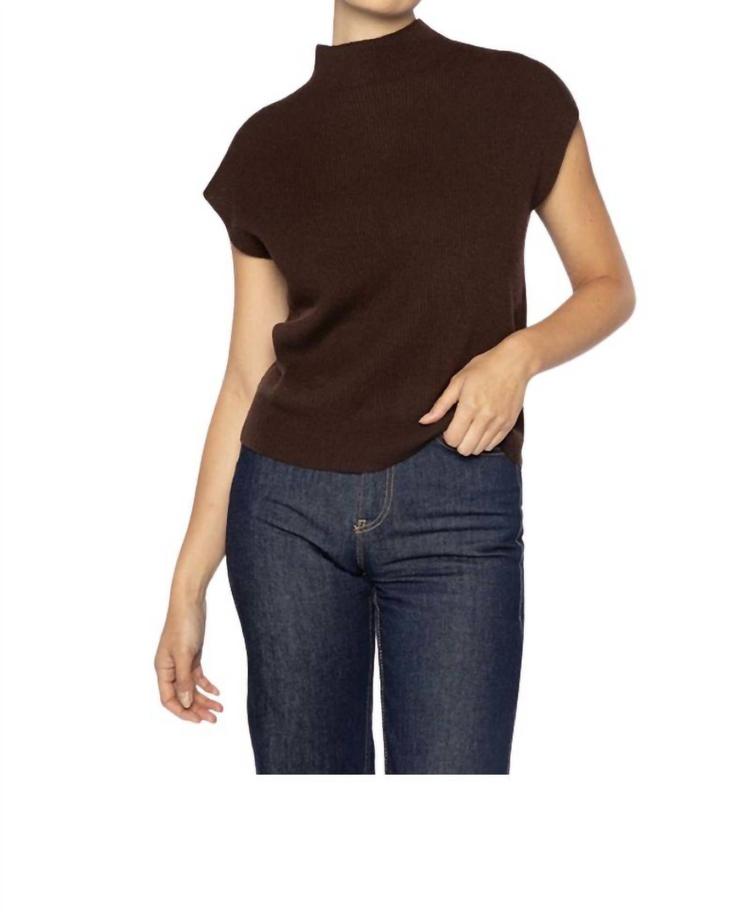 Kinross - Rib Cap Sleeve Mock Neck Sweater