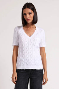 Minnie Rose - Frayed Cable V-neck Top