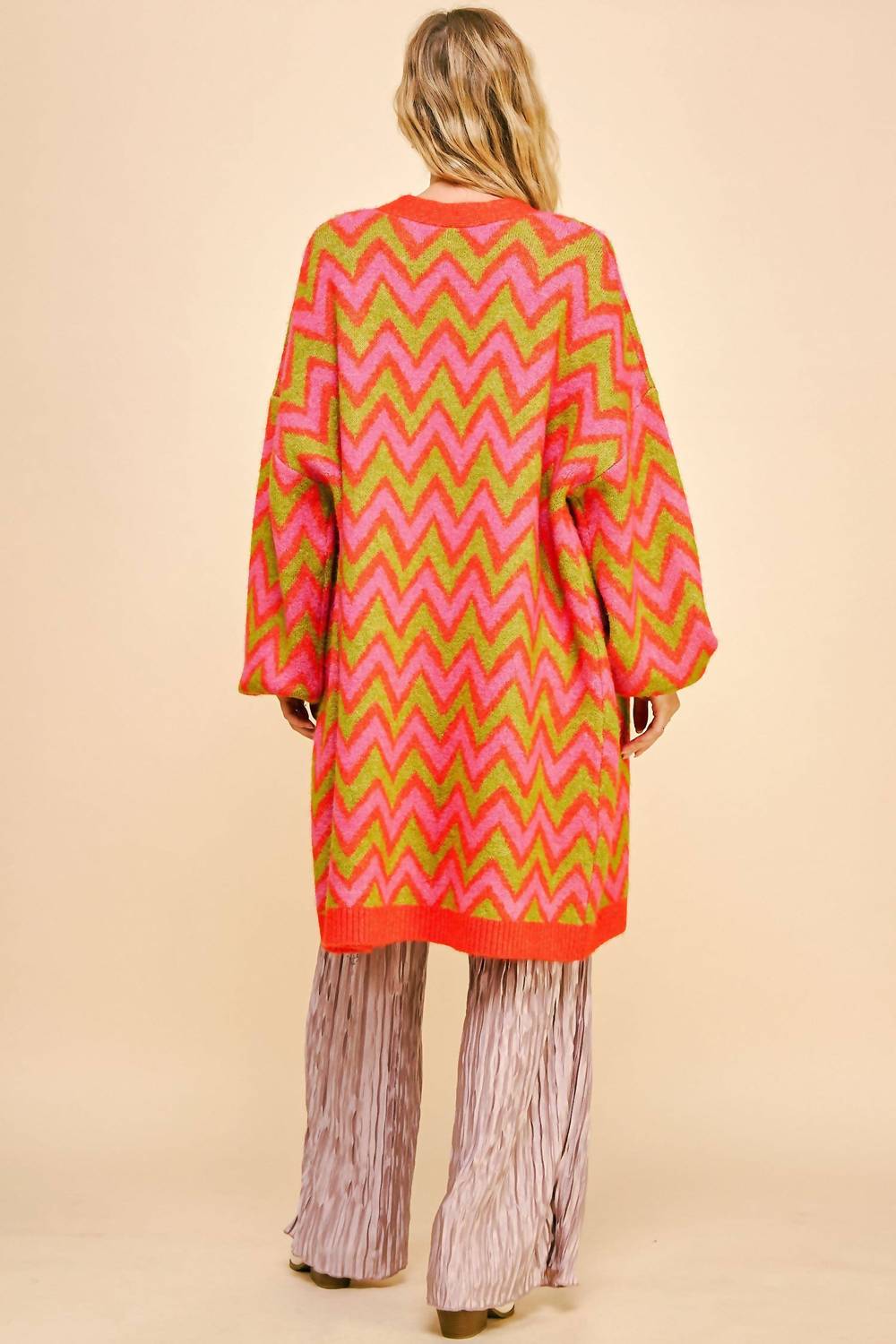 Davi & Dani - Cozy Chevron Open Cardigan