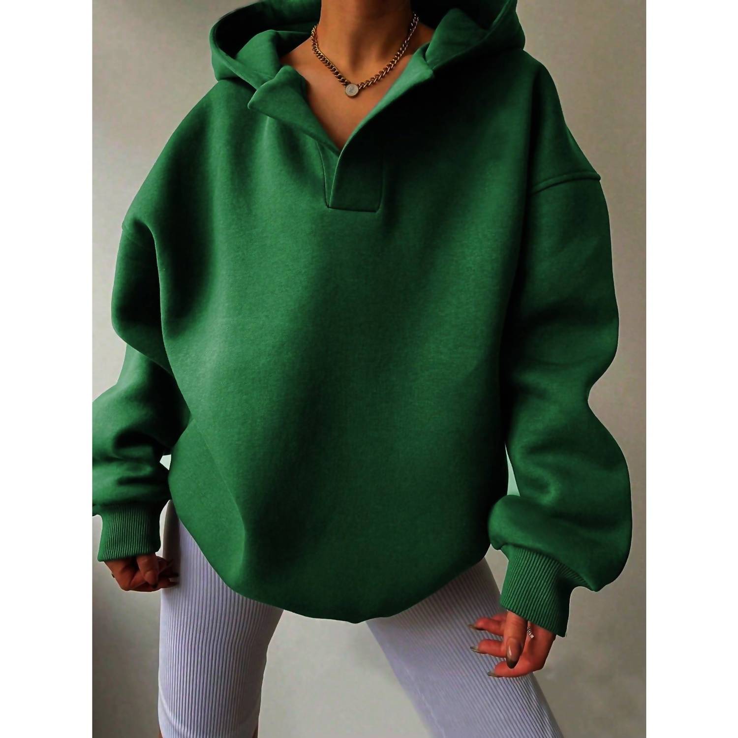 Lily Clothing Slouchy Hooded Sweatshirt - Plus in green - women's top
