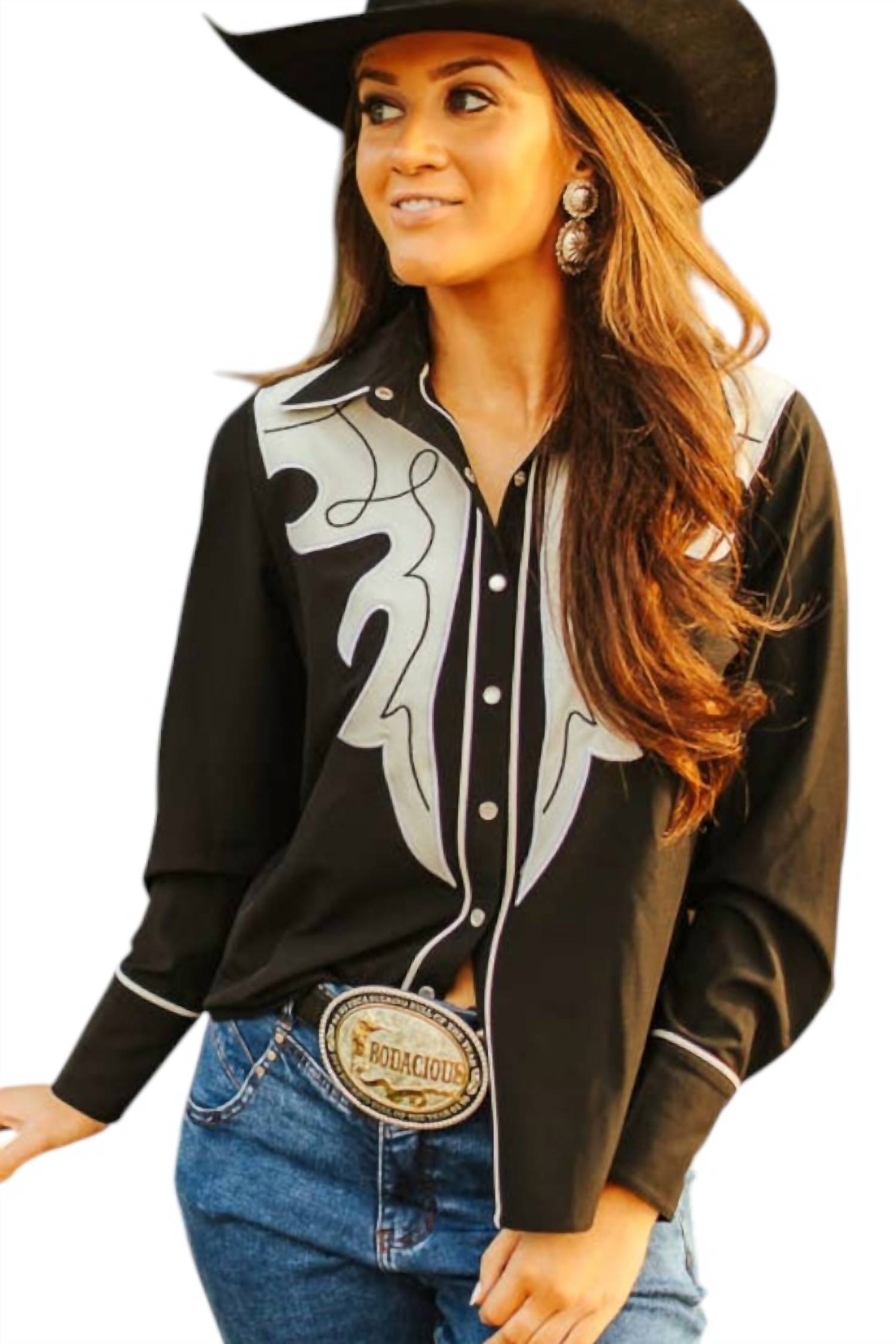 Lucky & Blessed - Embroidery Yoke Button Down Shirt - Plus
