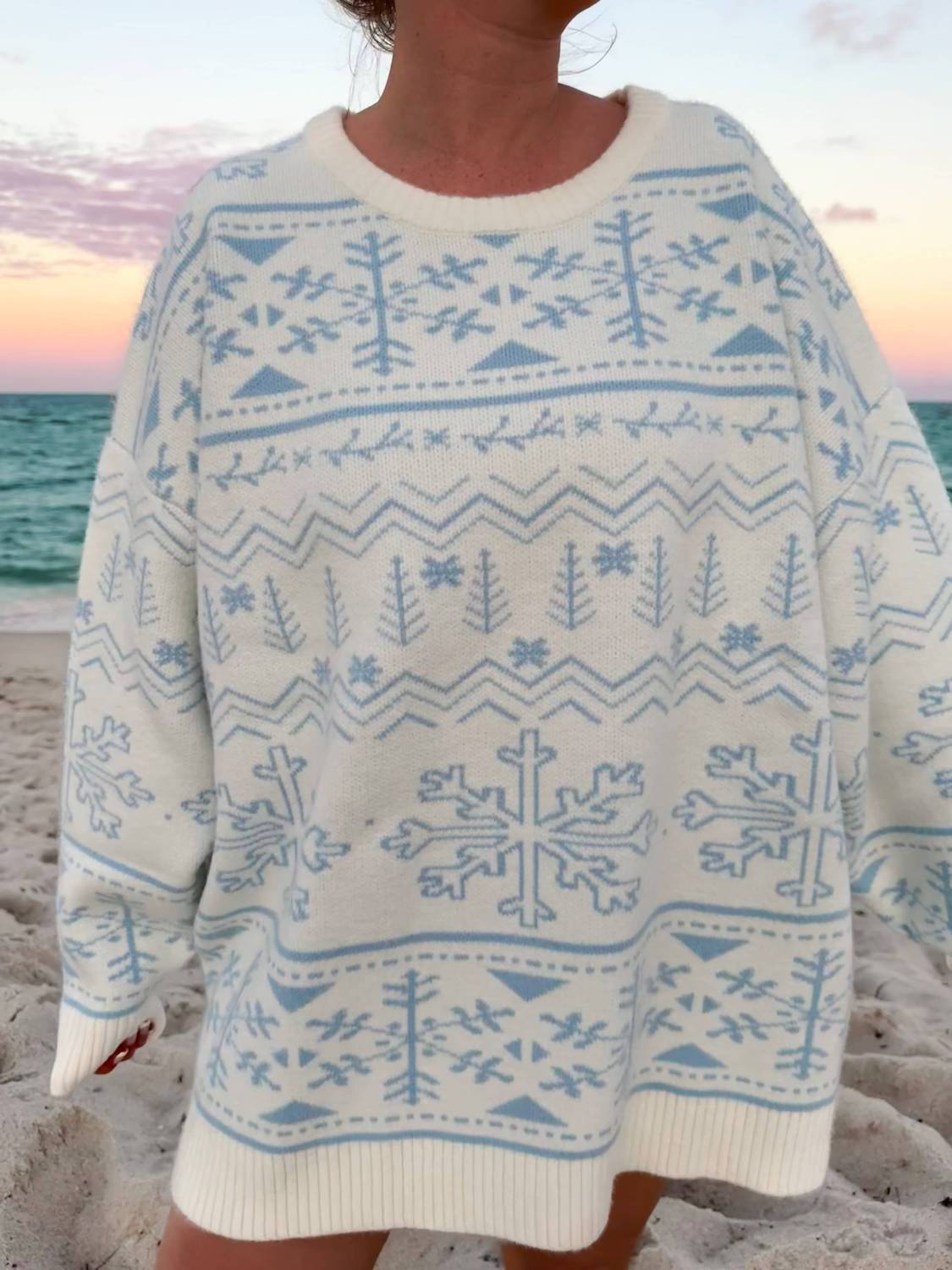 Sunkissed Coconut - Home For Christmas Snowflake Oversized Sweater