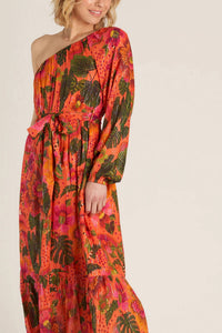 En Creme - Sun Soaked One Shoulder Waist Tie Dress
