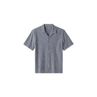 RHONE Commuter Seersucker Camp Collar Shirt in navy stripe - men's t-shirt - alternate view