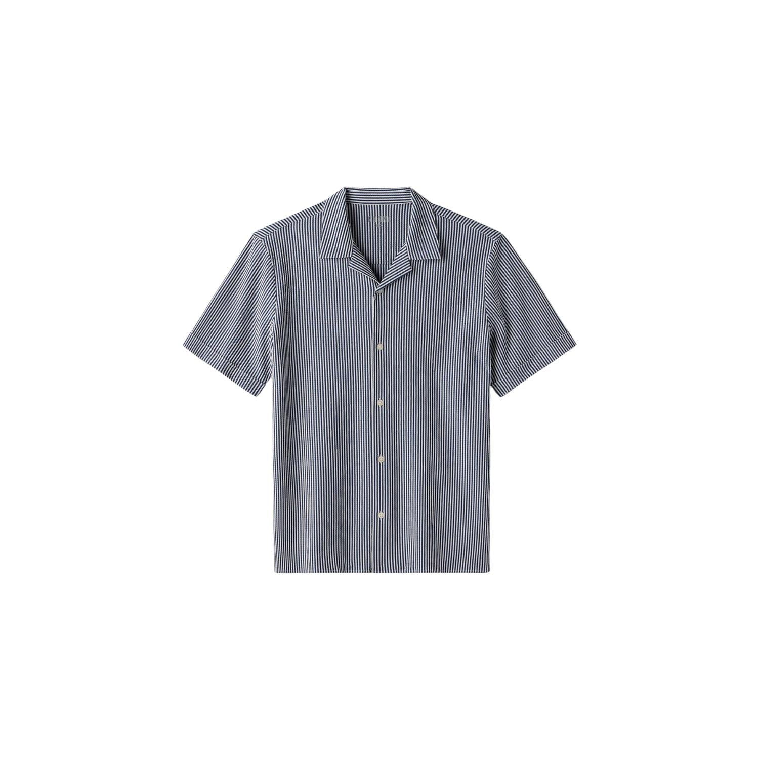 RHONE Commuter Seersucker Camp Collar Shirt in navy stripe - men's t-shirt - alternate view