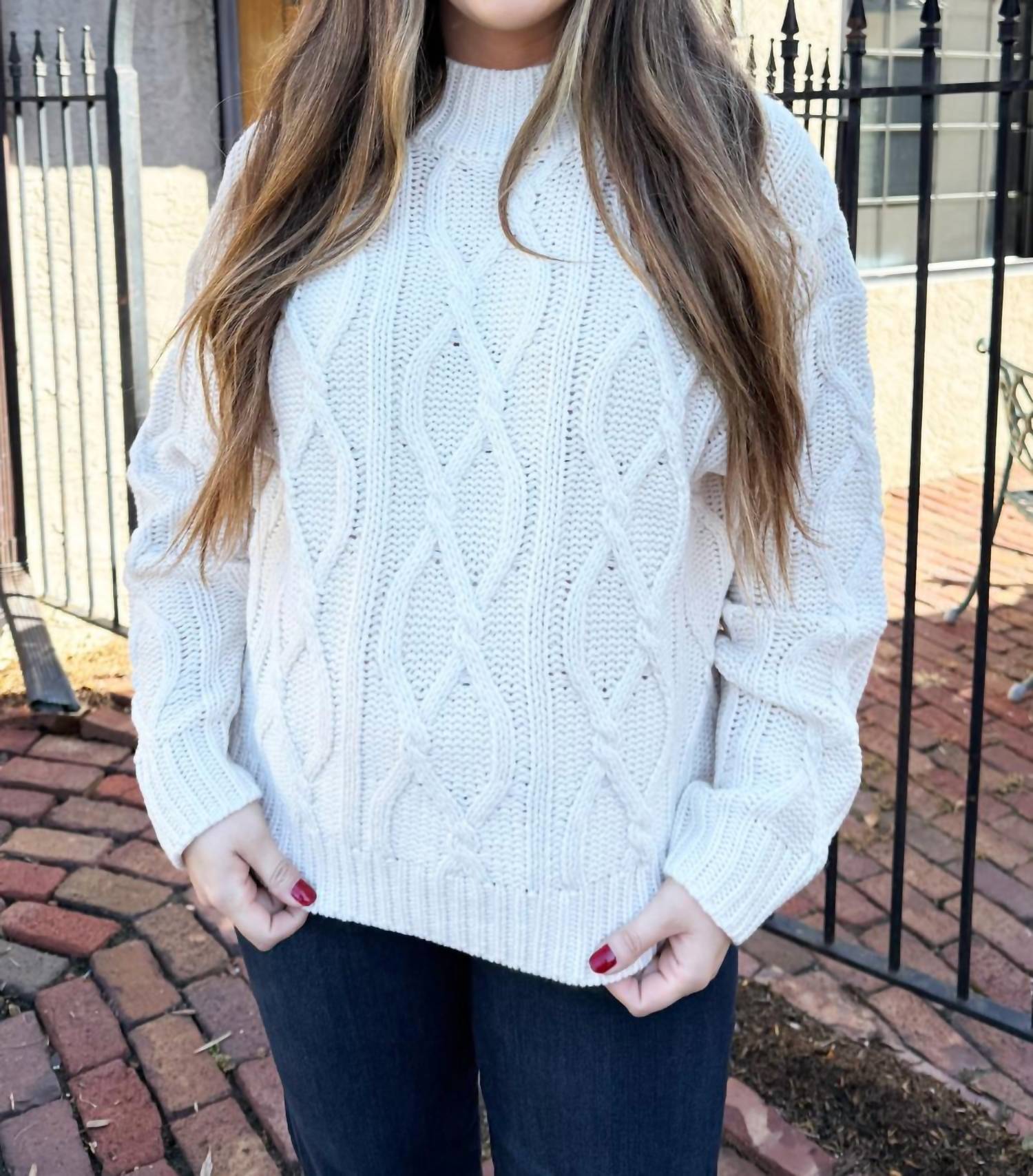Elan - Cable Knit Crew Neck Sweater