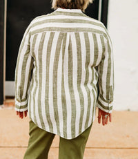 Multiples - Stripe Button Front Turn Up Cuff Hi-low Shirt