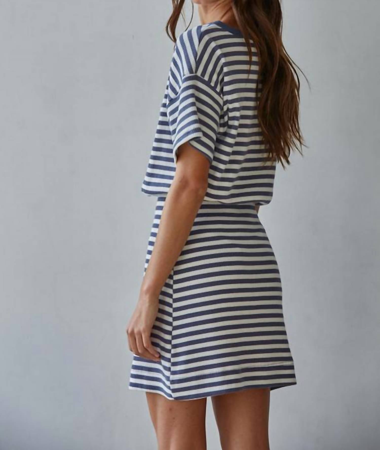 By Together Marley Striped Mini Dress in blue - women's dress - alternate view