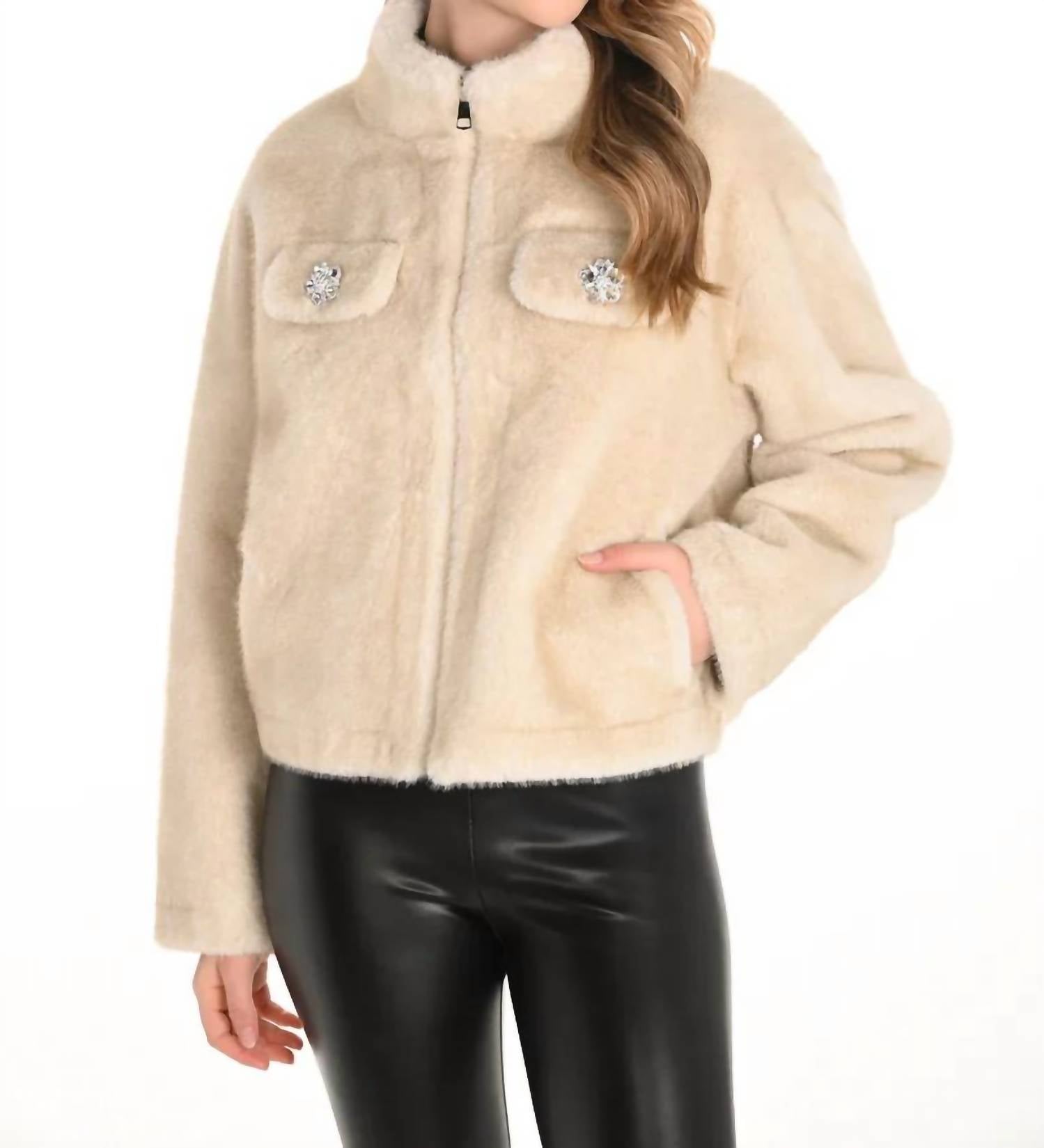 Frank Lyman - Fia Faux Fur Jacket With Rhinestone Embellishments