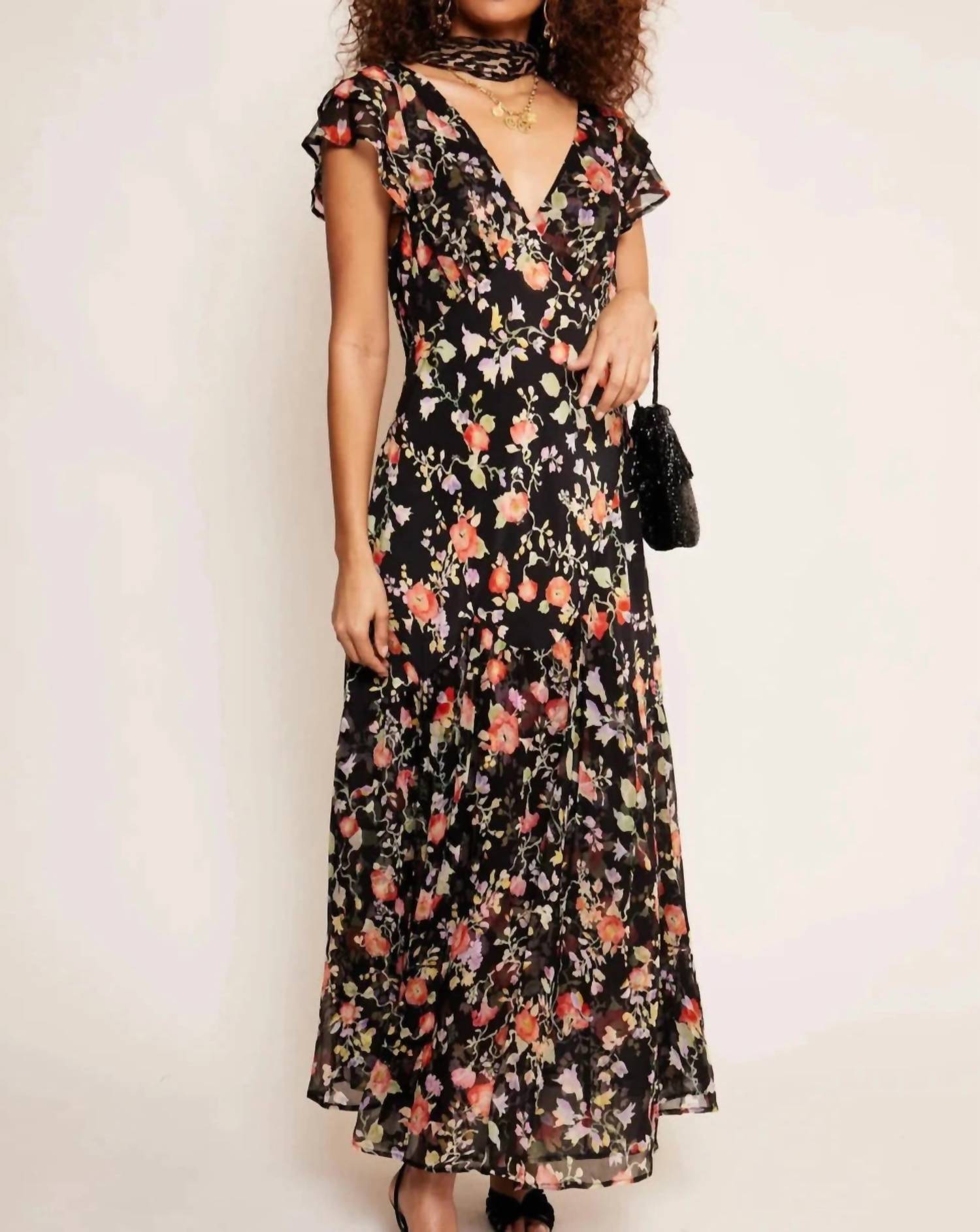RIXO Women's Cinzia Dress in waterblossom noir - women's dress
