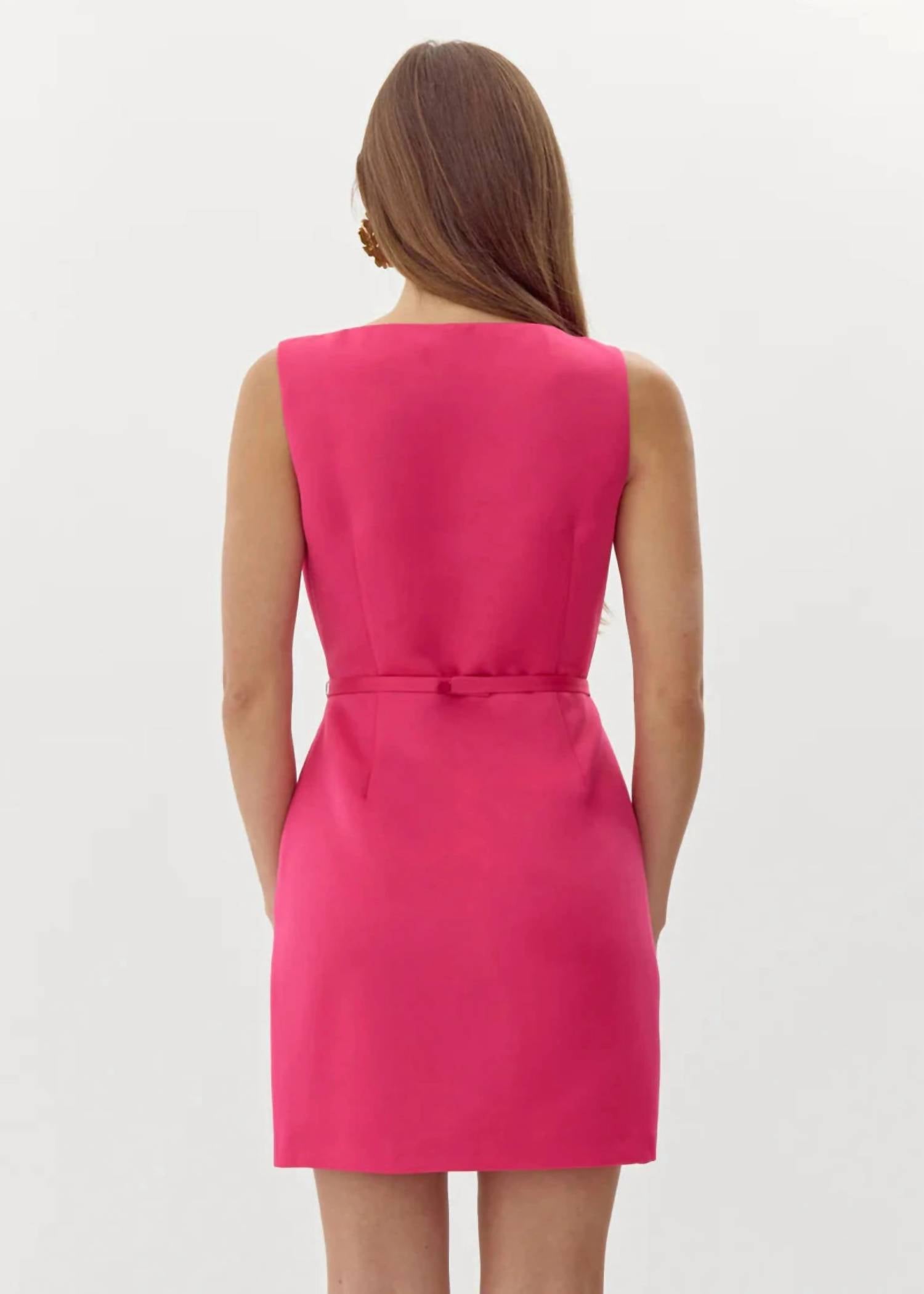 adelyn rae Satin Fit And Flare Dress in hot pink - women's dress - detail view