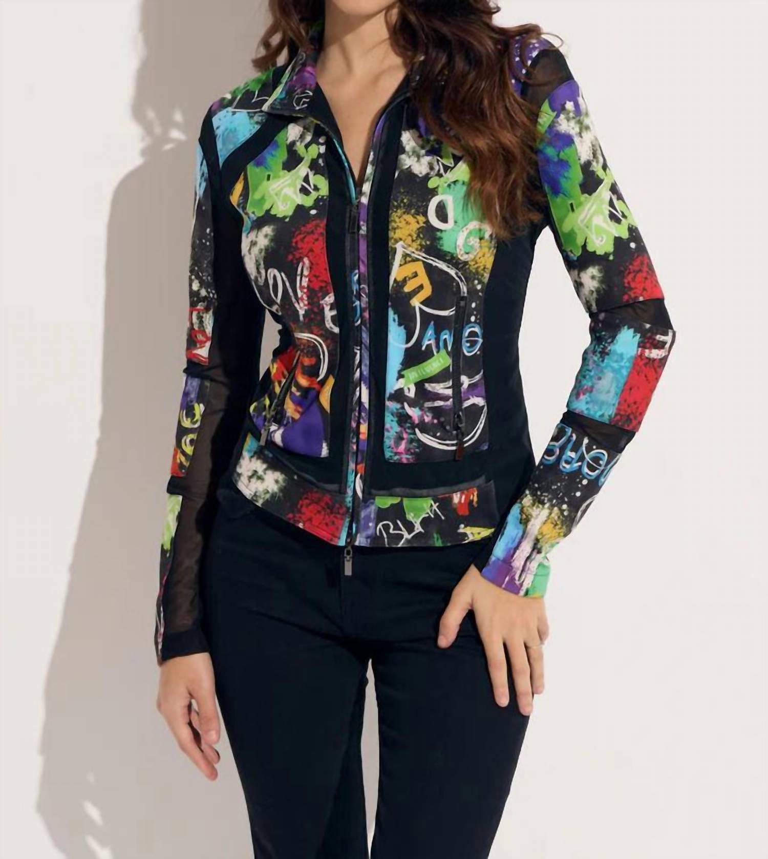 oolala Print Splatter Zip Scuba Jacket in multicolor - women's jacket