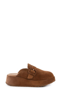 Seychelles Women's Come Together Open Back Platform Mules in brown suede - women's shoe - detail view