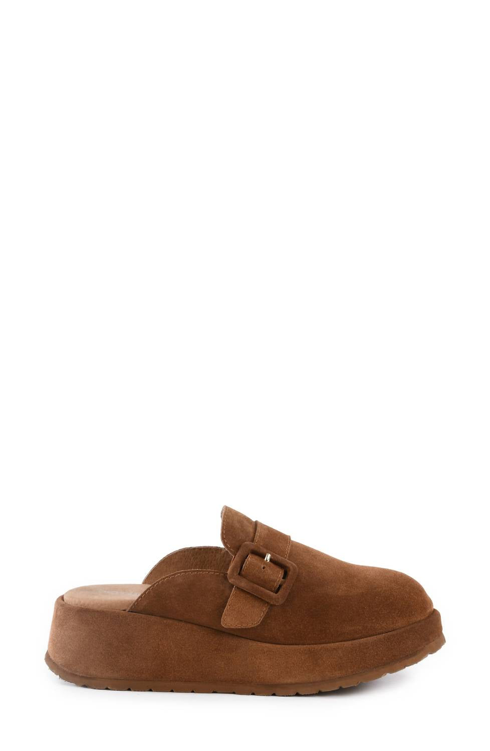Seychelles Women's Come Together Open Back Platform Mules in brown suede - women's shoe - detail view