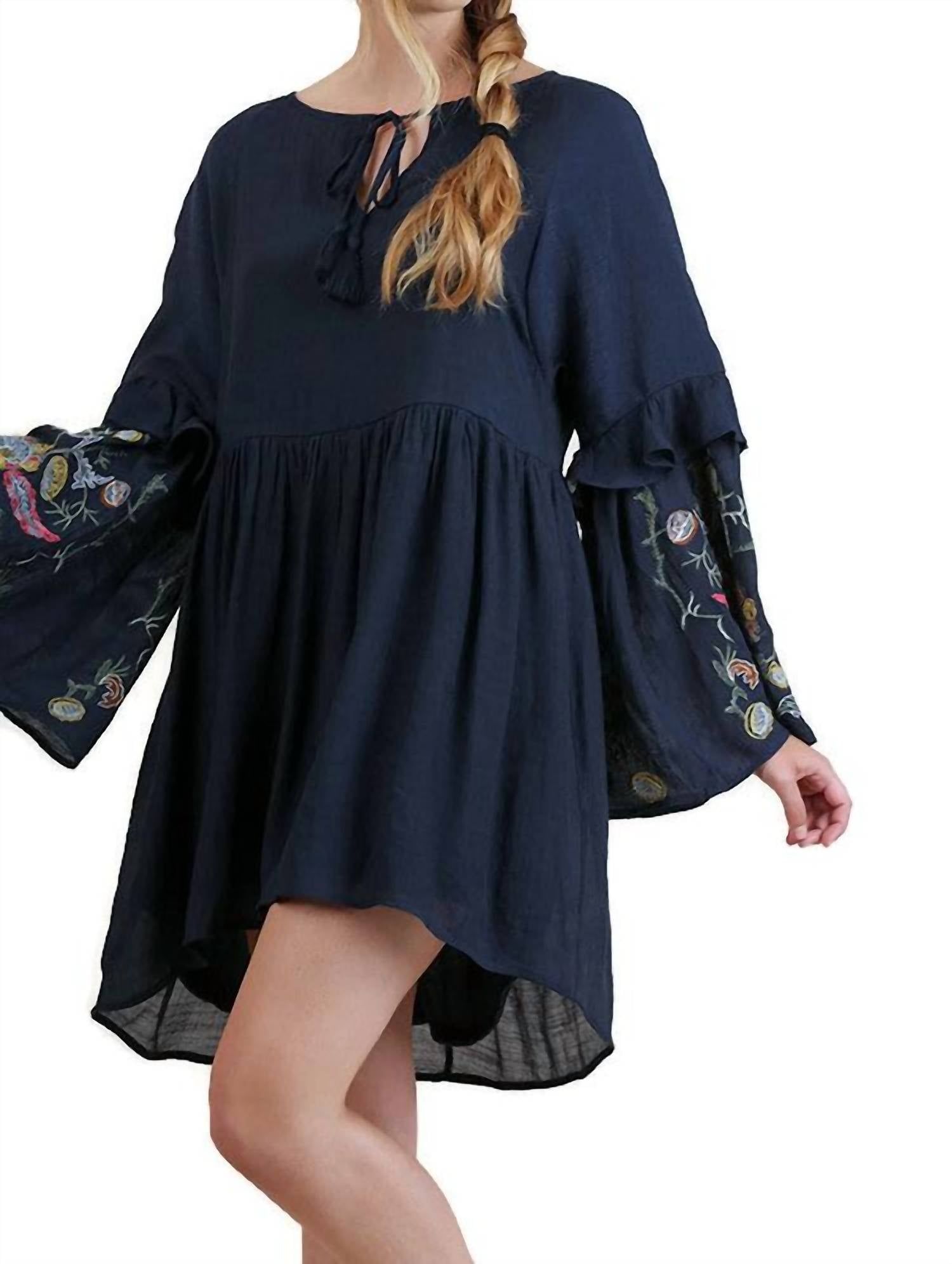 Umgee - Ruffled Embroidered Keyhole Dress