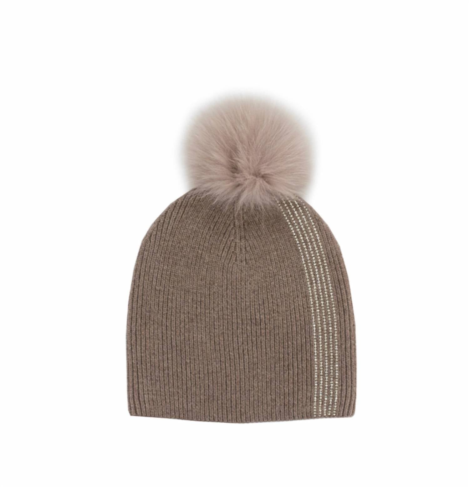 Mitchie's Matchings Women's Crystal Stripes And Fox Hat in taupe - women's hat