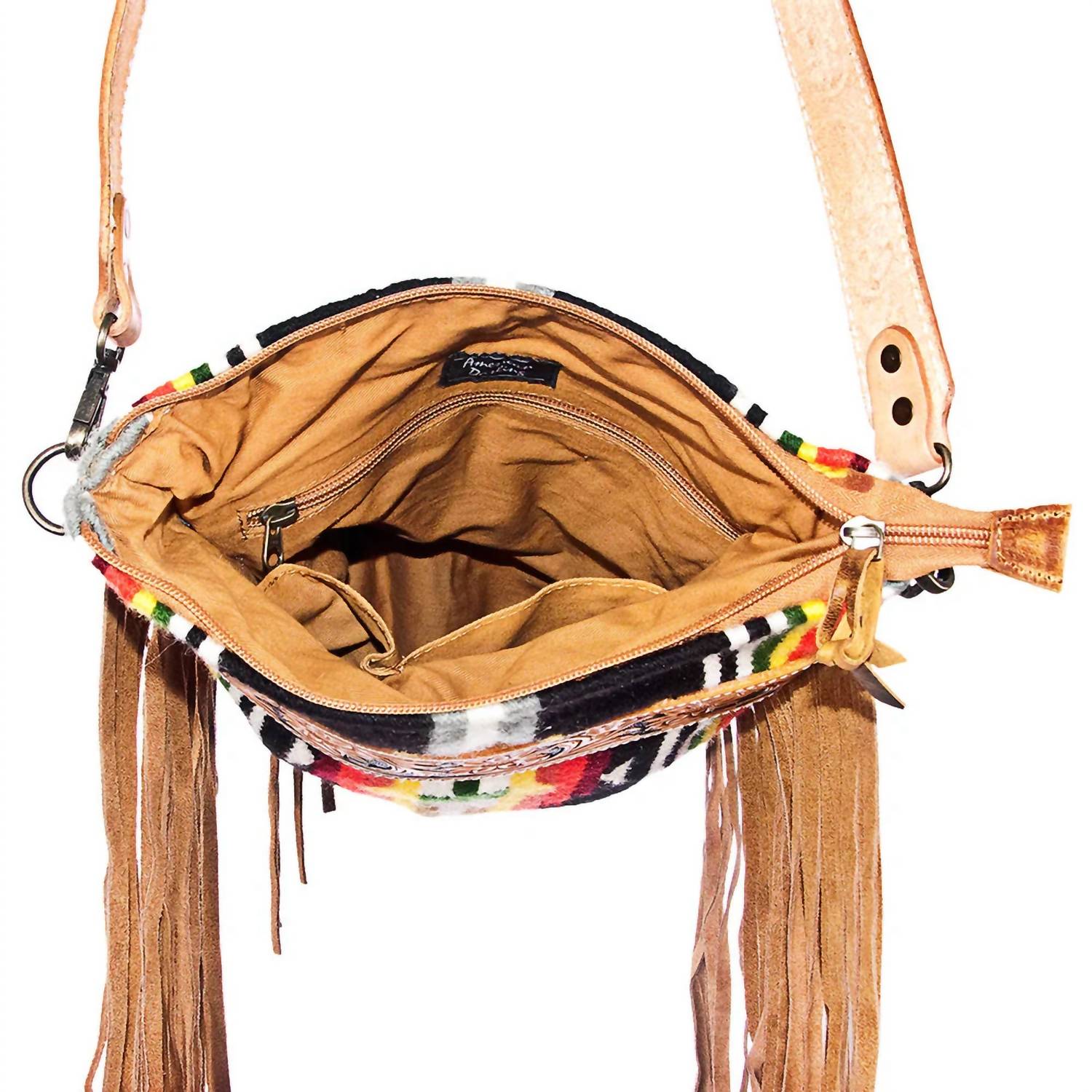 American Darling Women's Detailed Hand Tooled Messenger Bag in black multi - women's bag - alternate view