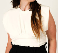 GLAM Sandy Sculpt Crew Neck Top in beige - women's blouse