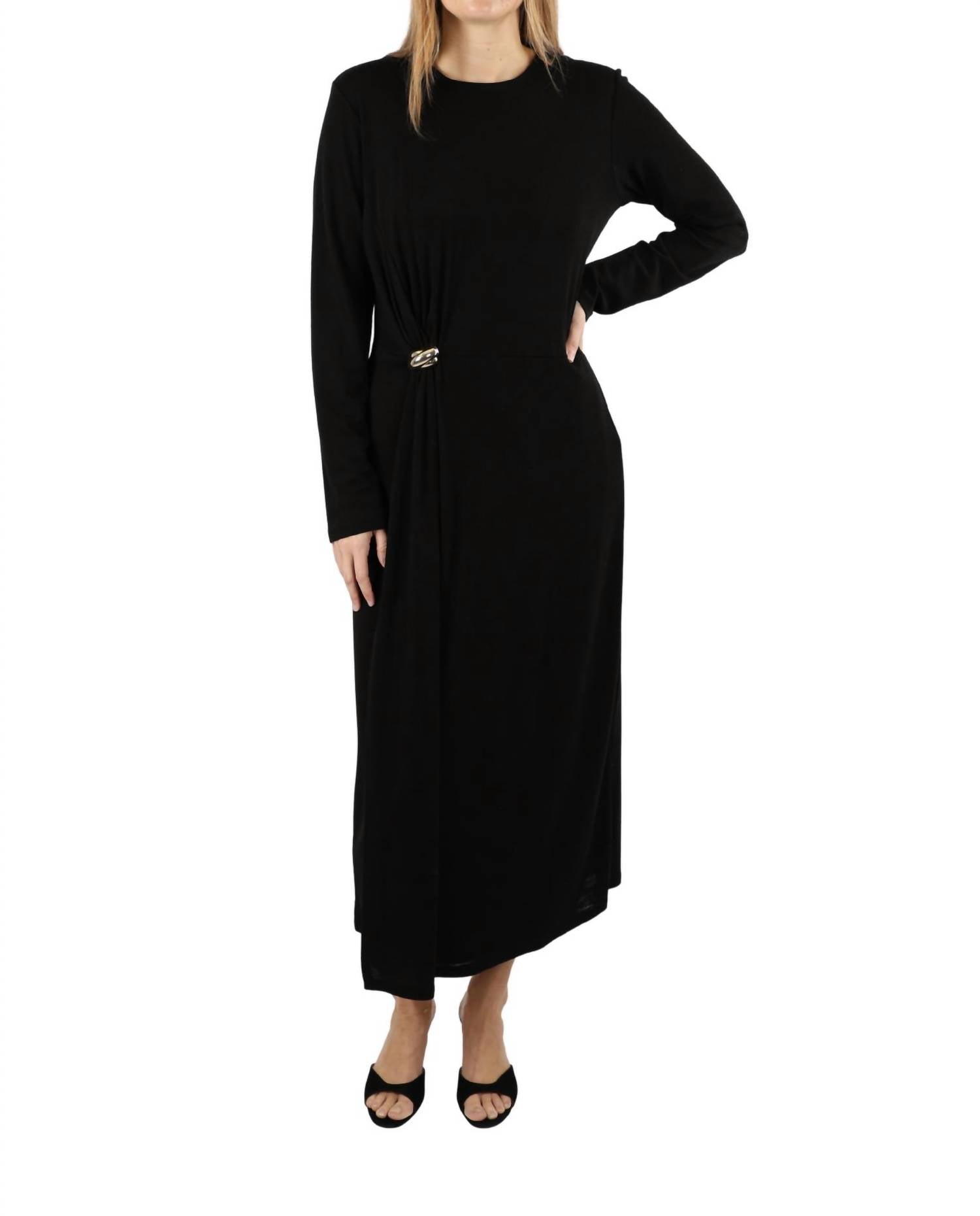 Vince Side Draped Long Sleeve Dress in black - women's dress