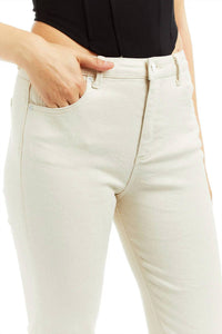 tractr High Rise Crop Flare With Side Slit Clean Hem Stretch Lurex Twill Jeans in cream - women's jeans - alternate view