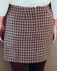 Hem & Thread Talia Button Front Plaid Mini Skirt in brown - women's skirt - detail view