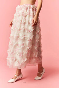 Peach Love - Printed Ruffle Detailed Organza Maxi Skirt