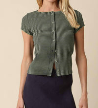 Olivaceous - Tahni Striped Button-Front Top