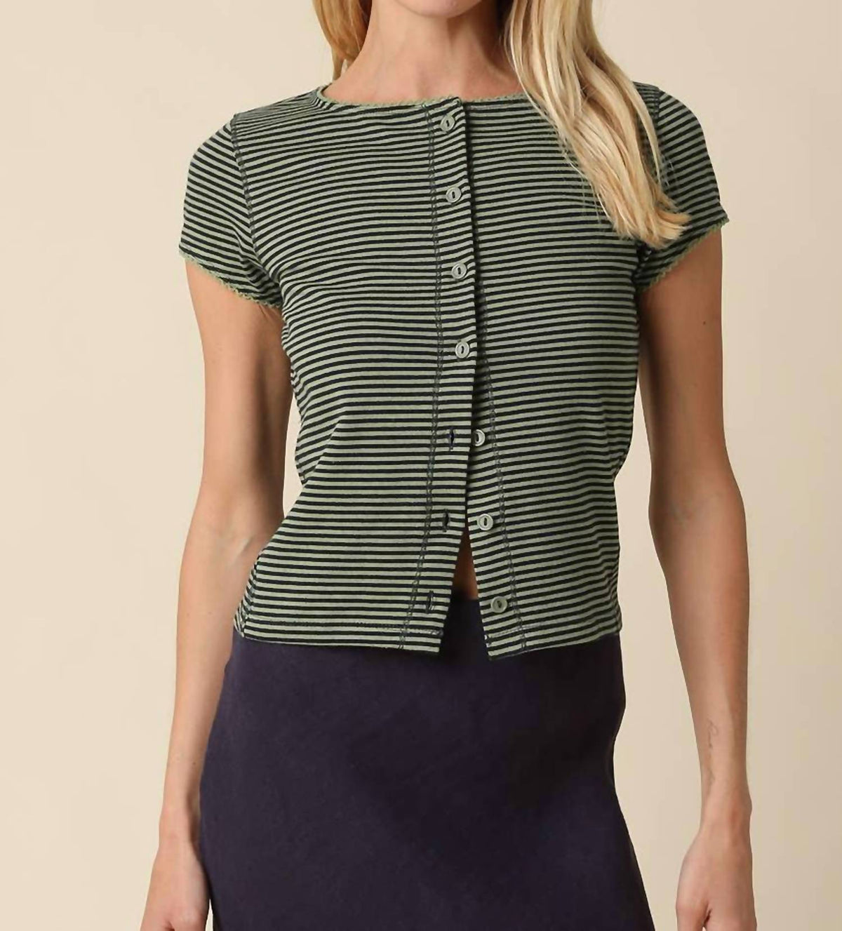 Olivaceous - Tahni Striped Button-Front Top