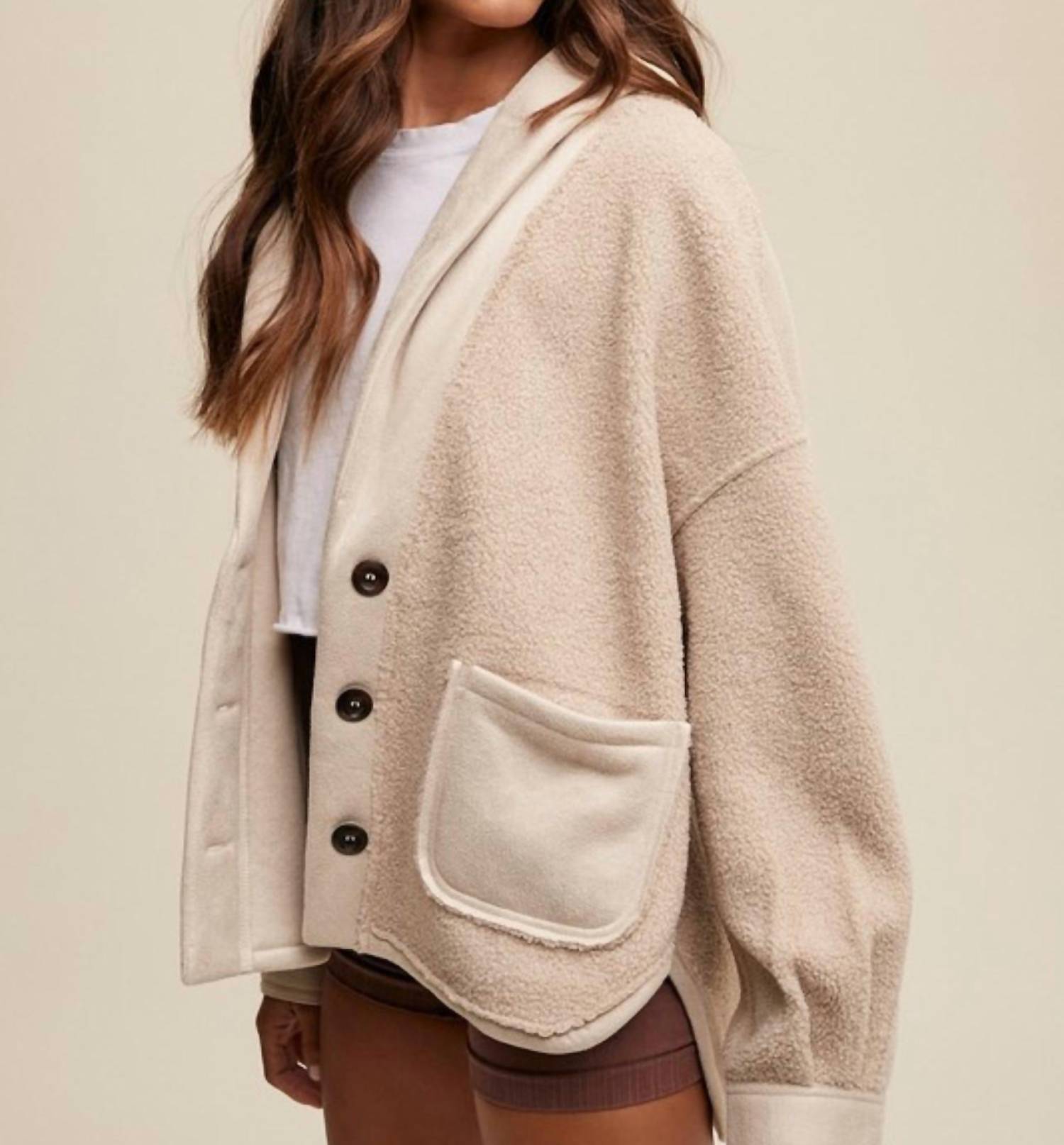 Listicle - Mixed Fabric Button Down Jacket
