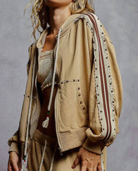 Pol - French Terry Striped Elastic Side Studded Jacket And Jogger Set