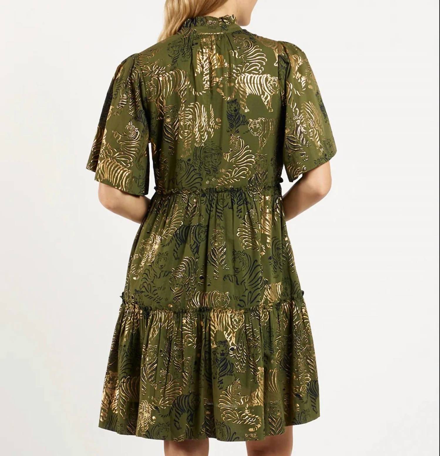 JUDE CONNALLY Shirley Dress in tiger safari loden gold - women's dress - detail view