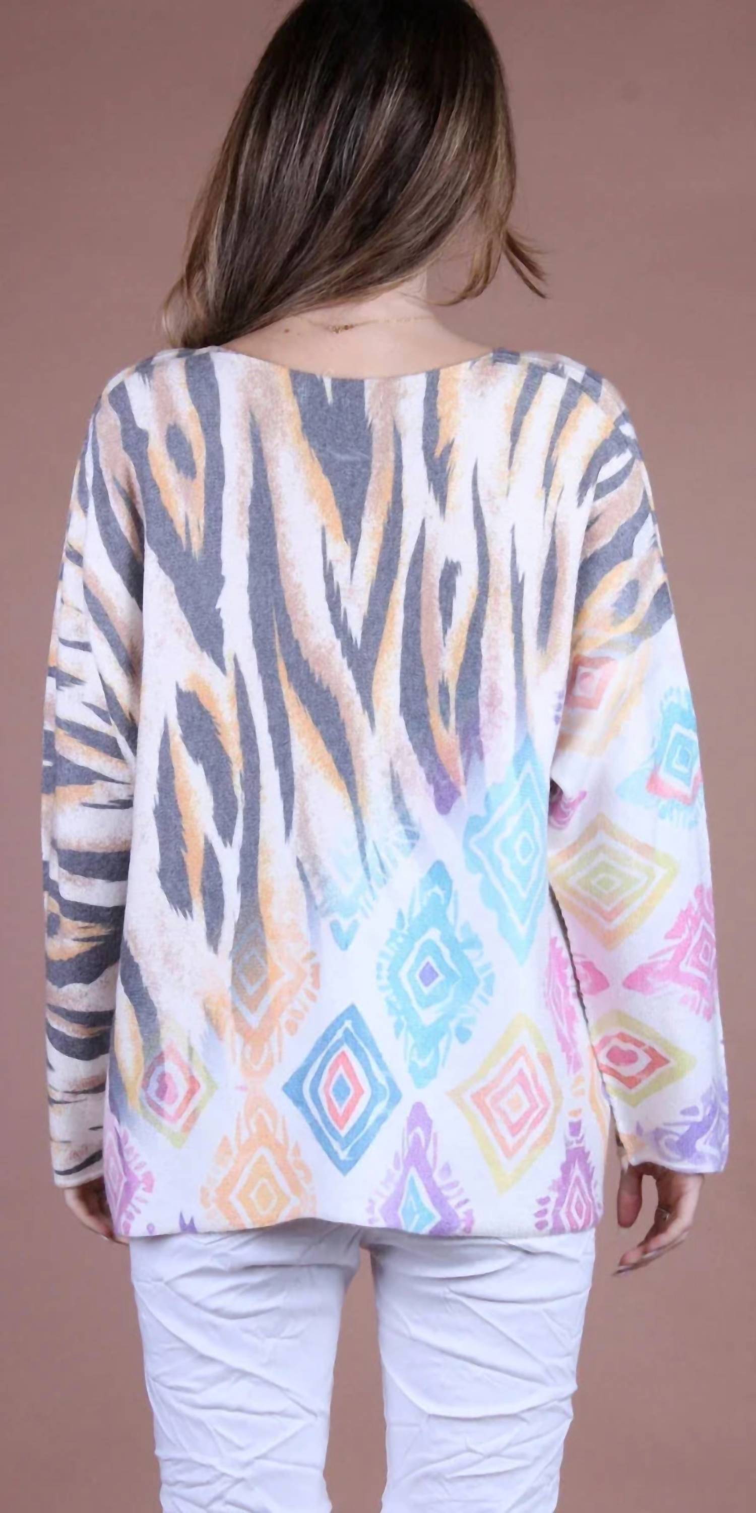 GIGI MODA Celeste Tiger Print Sweater in white - women's sweater - detail view