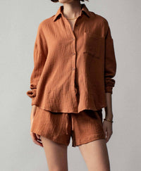 Urban Daizy - Crinkle Cotton Gauze Resort Button-Up Set