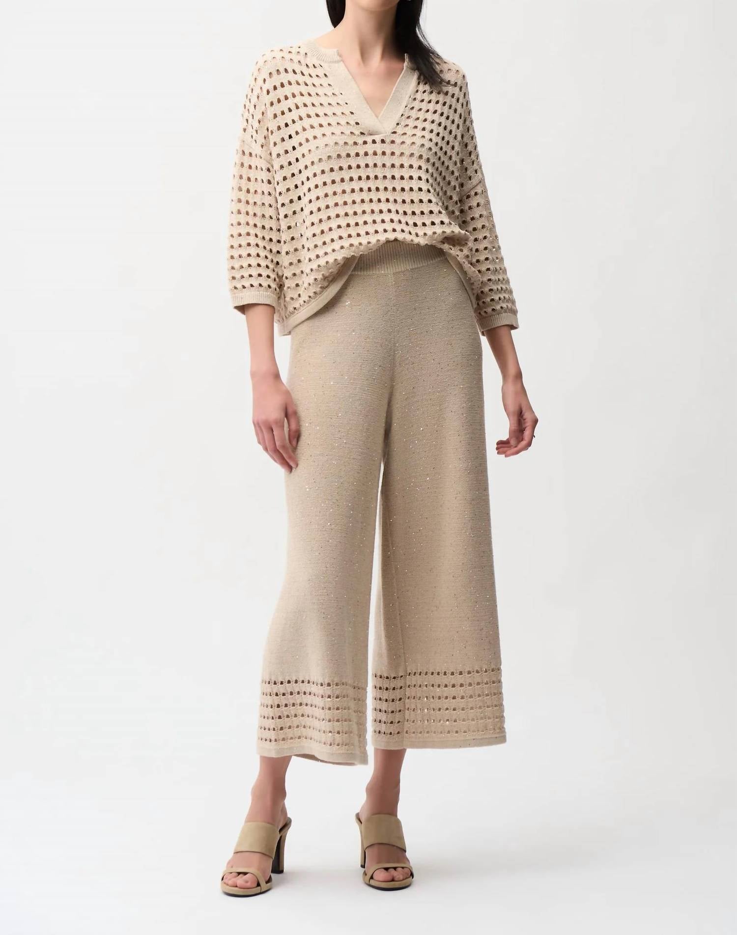 Joseph Ribkoff - Sequined Open-Knit Culotte Pants