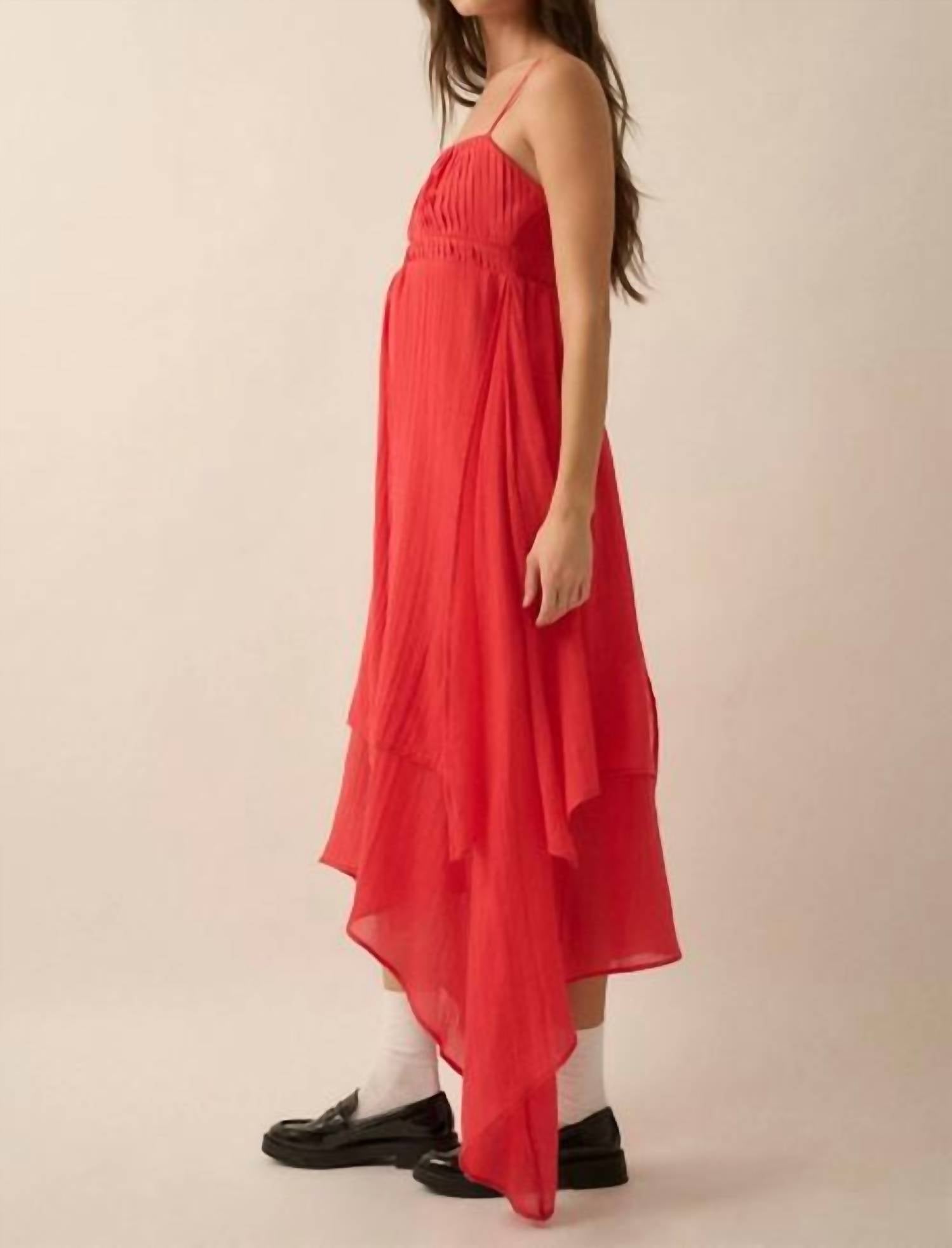 Promesa - Pleated Keyhole Bodice Layered Gauze Maxi Dress