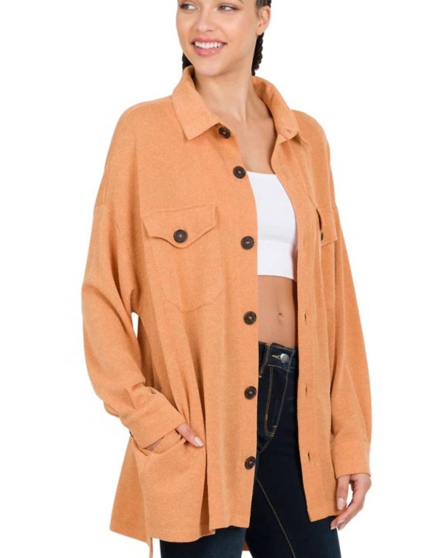 Zenana - Button Down Shacket