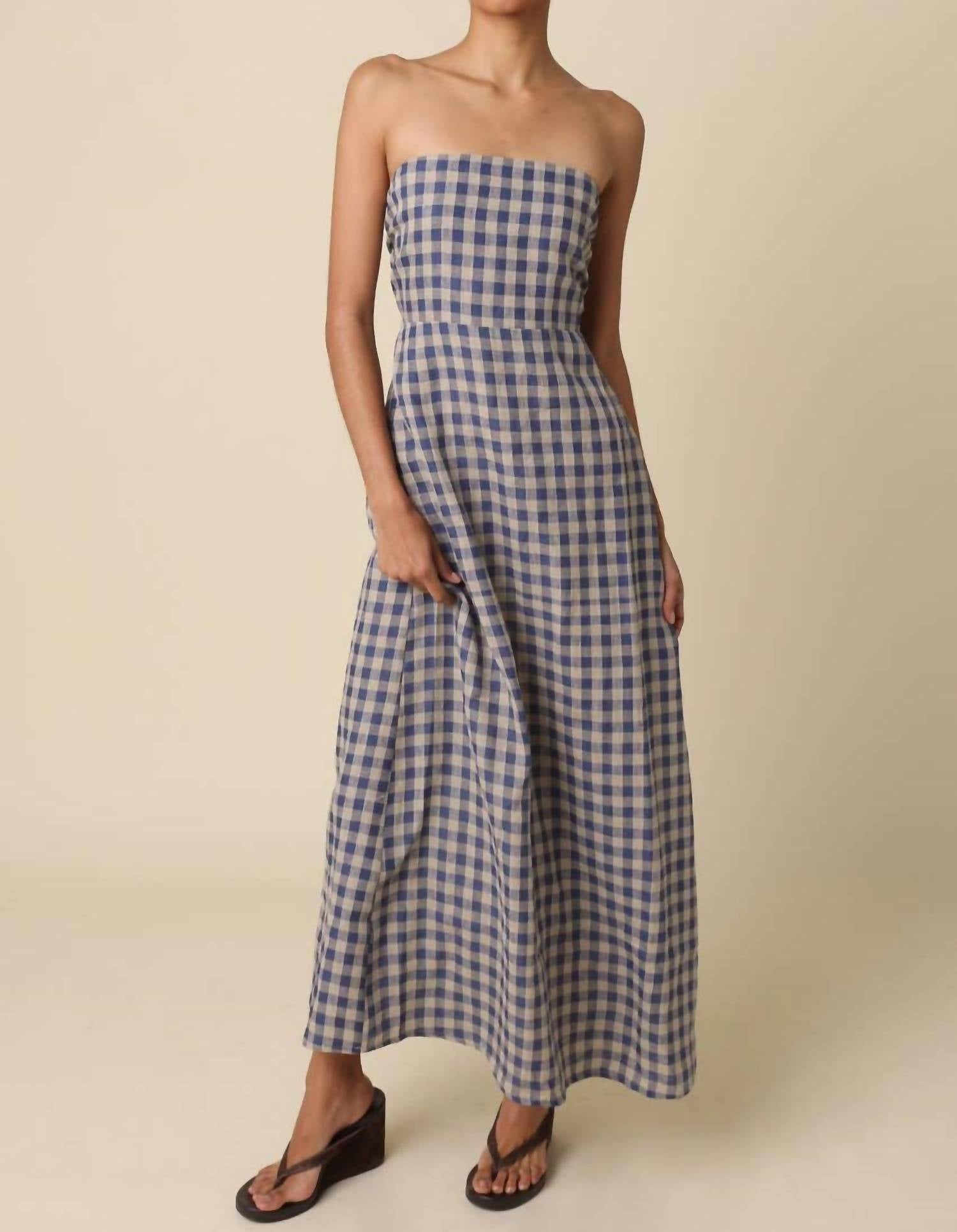 Olivaceous - Mollie Gingham Linen Dress