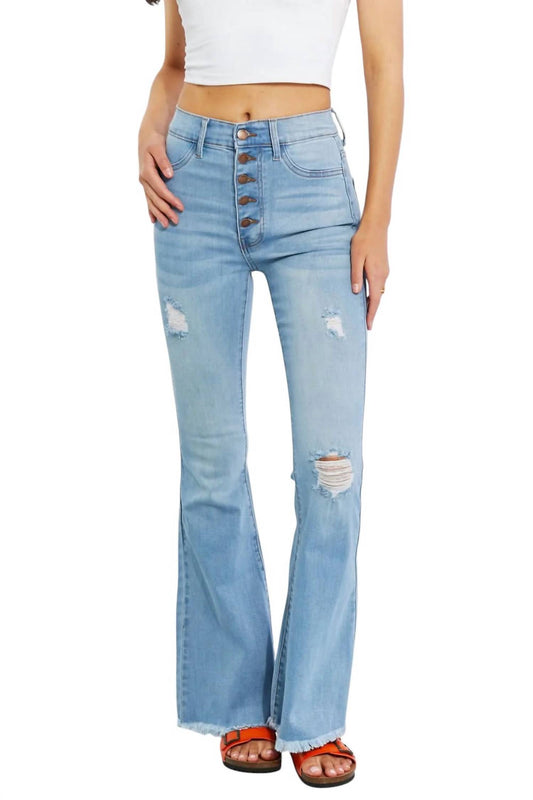 Vibrant Miu - Full Size Jess Button Flare Jeans