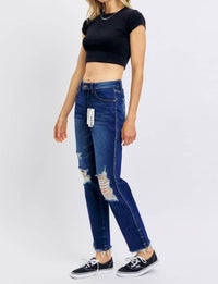 Judy Blue - High-Waisted Rigid Magic Heavy Destroy Straight Leg Jeans